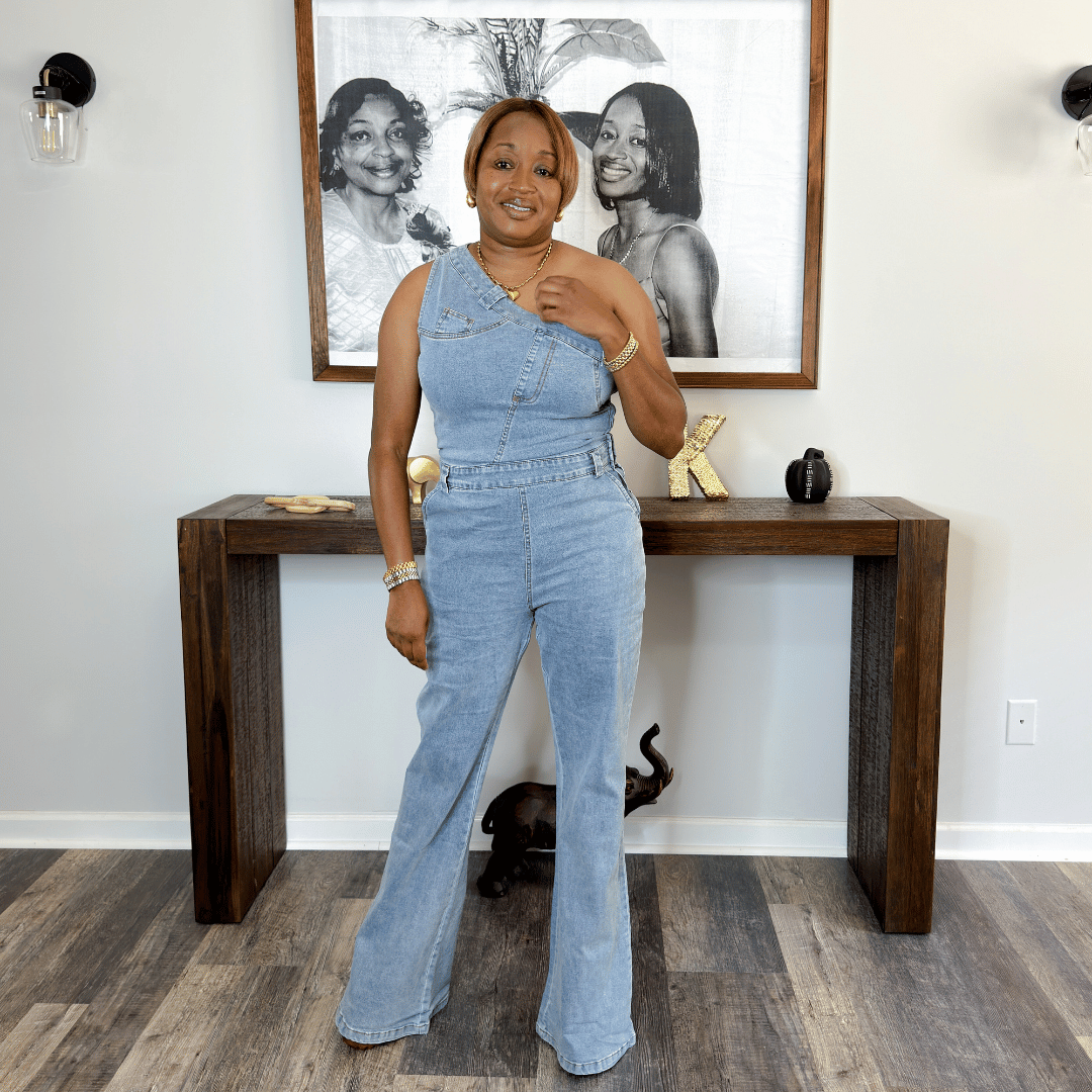 Alara' One Shoulder Denim Jumpsuit – House of Charlotte Boutique