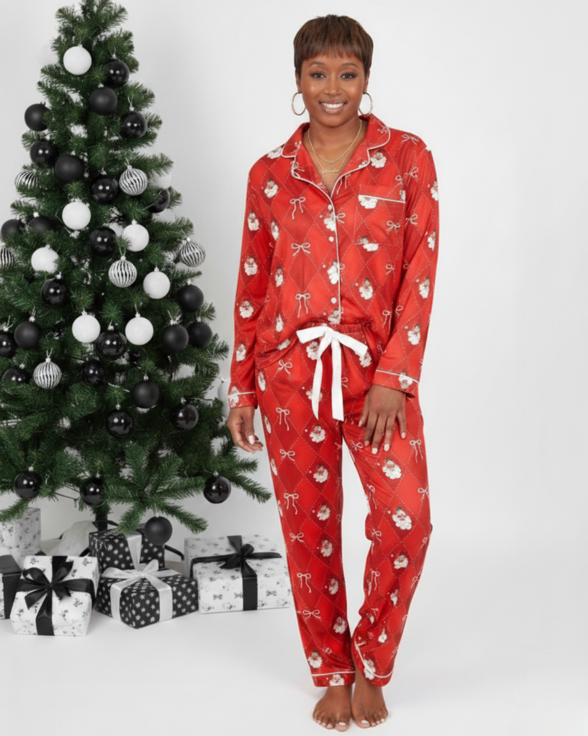 Santa's Signature Bow Ruffle Pajama Set