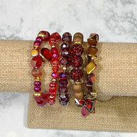 Cranberry Sizzle Beaded Bracelet Stack