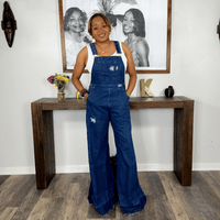 Wide Leg Distressed Denim Overalls