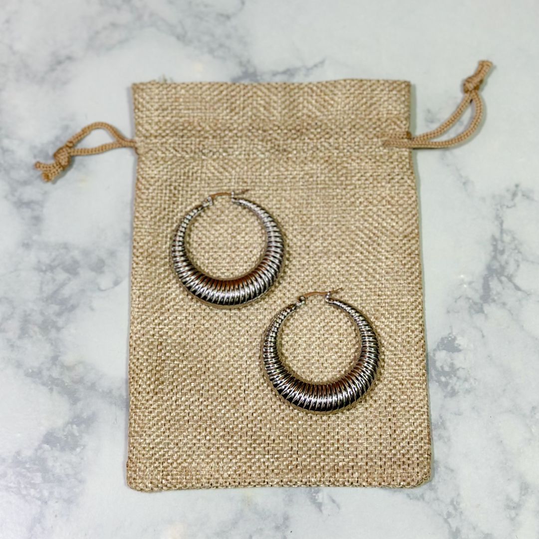 textured hoop earrings silver