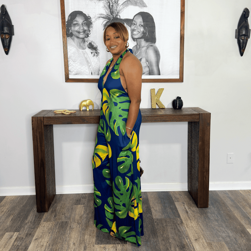 Printed Halter Jumpsuit | Navy Multi