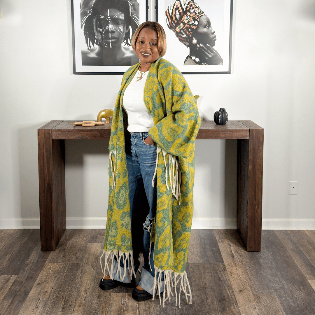 Knit Fringe Cardigan | Green Multi