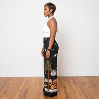 Side view of Sasha palm tree print two-piece pants set – House of Charlotte Boutique