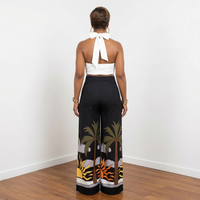 Back view of Sasha palm tree print two-piece pants set – House of Charlotte Boutique