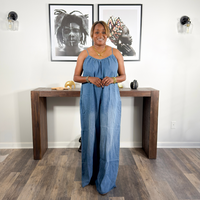 Denim Chambray Sleeveless Wide Leg Jumpsuit