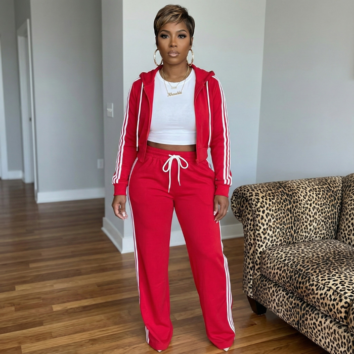 Side-Stripe Pants Set | Red