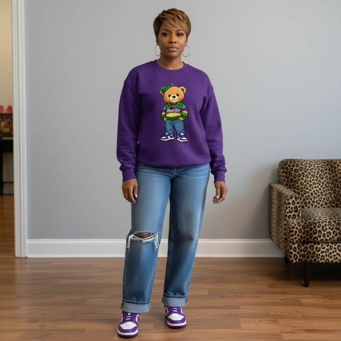 Mardi Gras Teddy Bear Sweatshirt | Purple