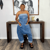 Denim Patchwork Bandeau Jumpsuit