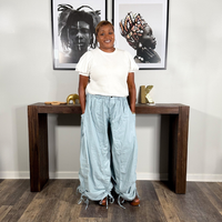 Baggy Ruched Pants | Blue