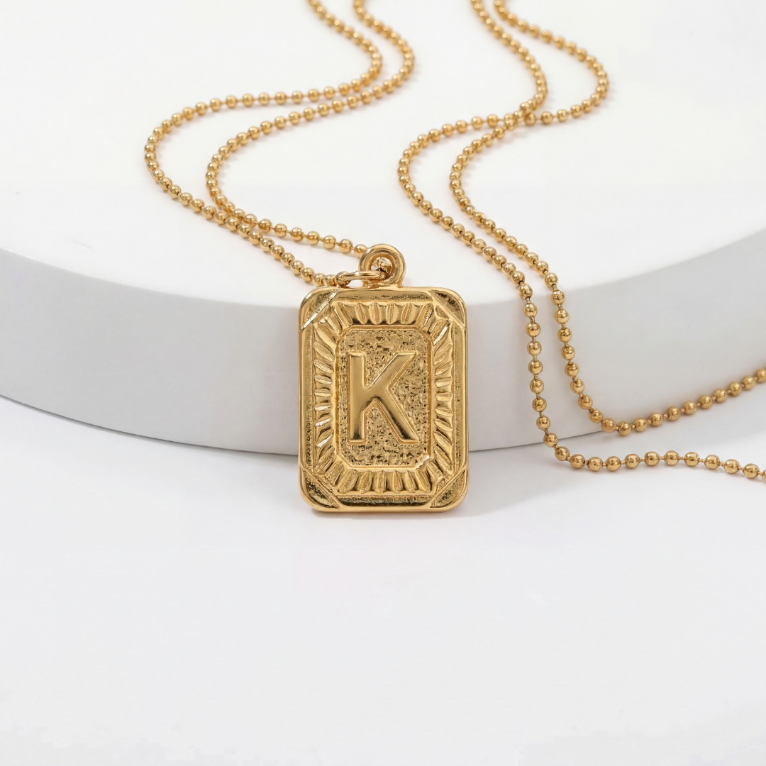 Initial Dog Tag Pendant Necklace