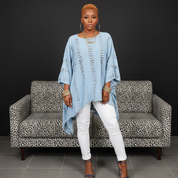 Ripped Asymmetric Top | Light Denim