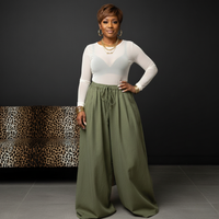 Wide Leg Denim Gauchos | Olive