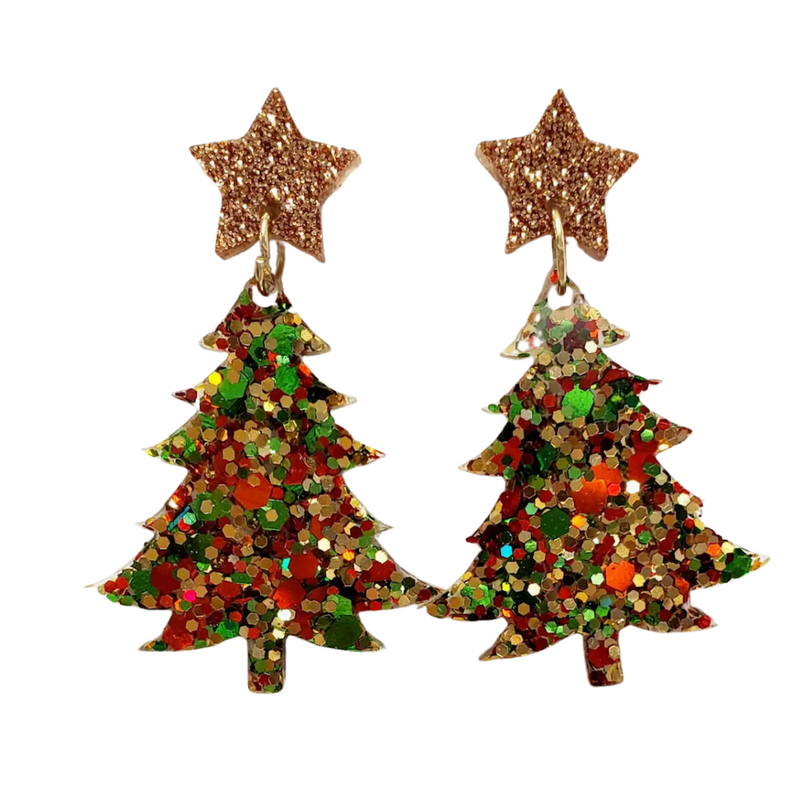 Christmas Tree Multi Resin Earrings | Red/Green