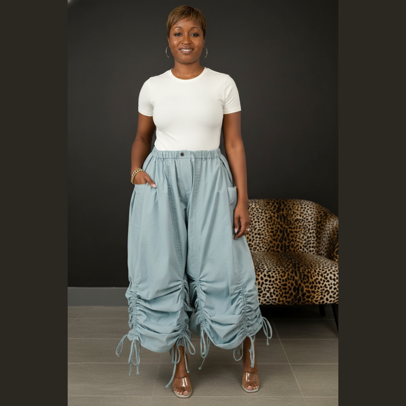 Baggy Ruched Pants | Blue
