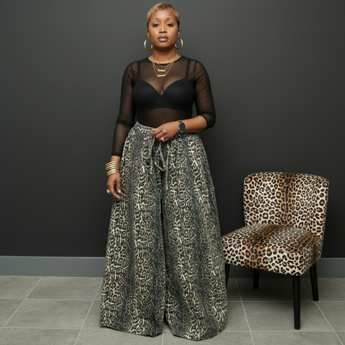 Wide Leg Denim Gauchos | Leopard