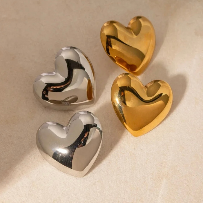 puffy heart stud earrings