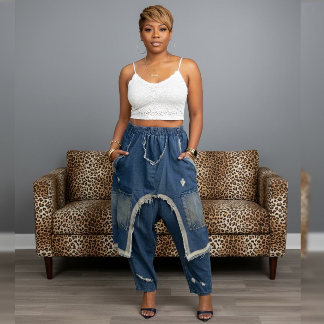 Distressed Denim Harem Pants