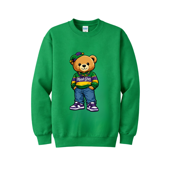 Mardi Gras Teddy Bear Sweatshirt | Green