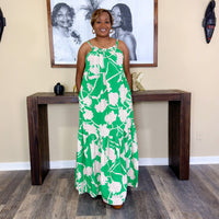 Pink and green floral maxi dress