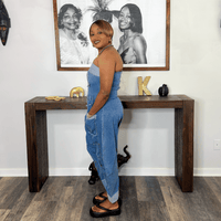 Denim Patchwork Bandeau Jumpsuit