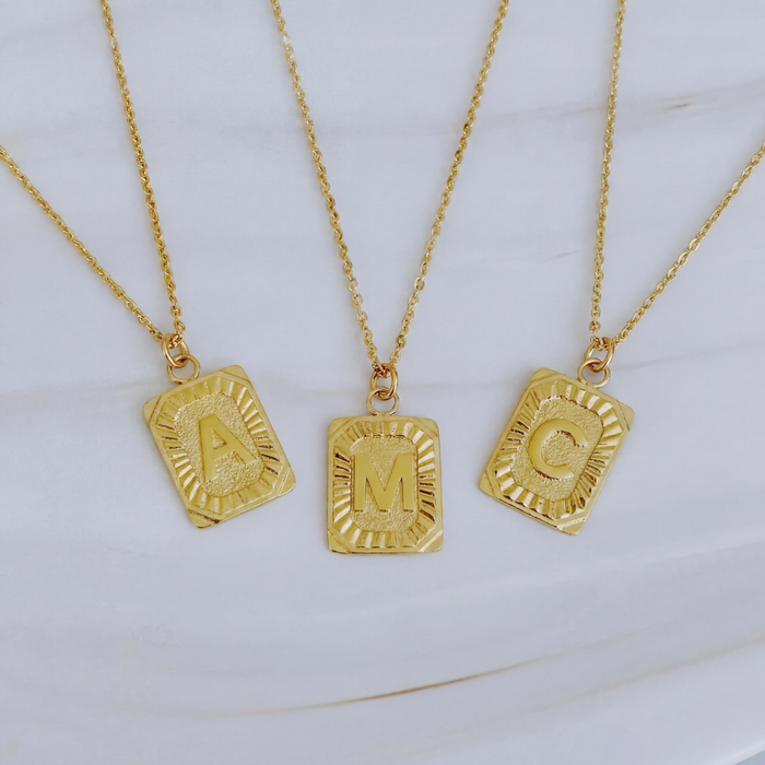 Initial Dog Tag Pendant Necklace