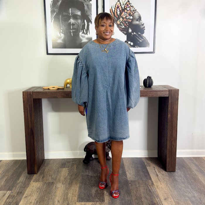 Puff Sleeve Denim Dress