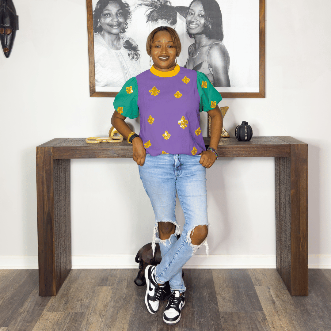 Sequin Fleur De Lis Mardi Gras Top