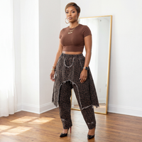 Model wearing Lana double layer leopard jeans with heels