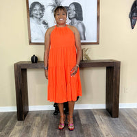 Tiered Midi Dress | Neon Orange