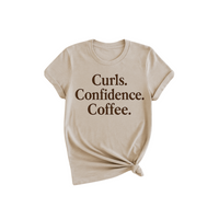 'Curls. Confidence. Coffee.' Tee