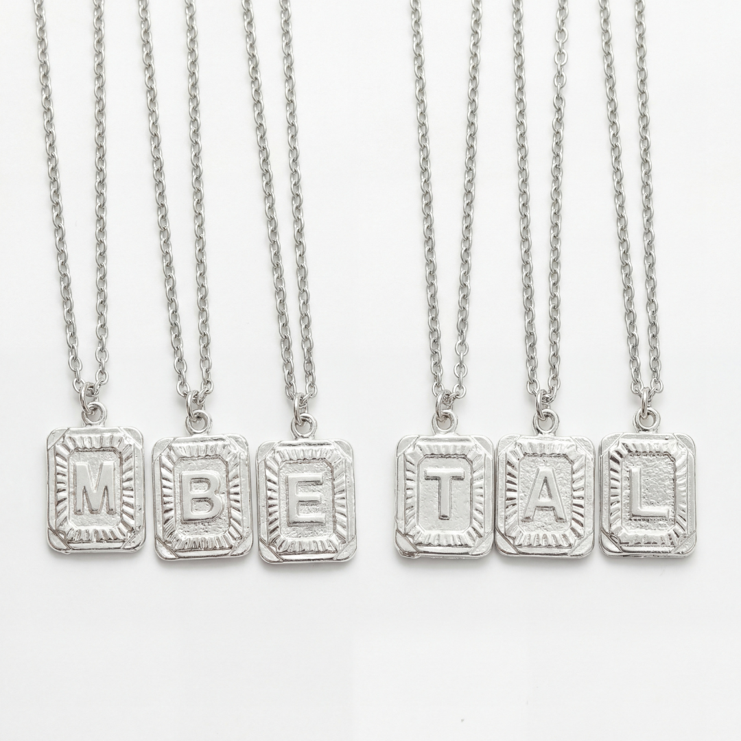 Initial Dog Tag Pendant Necklace