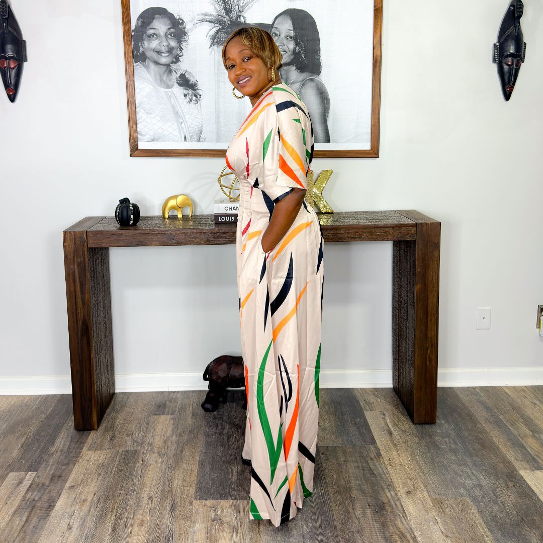 pleated abstract print jumpsuit