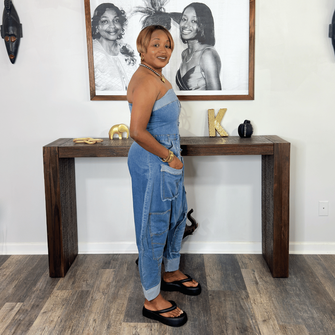 Denim Patchwork Bandeau Jumpsuit