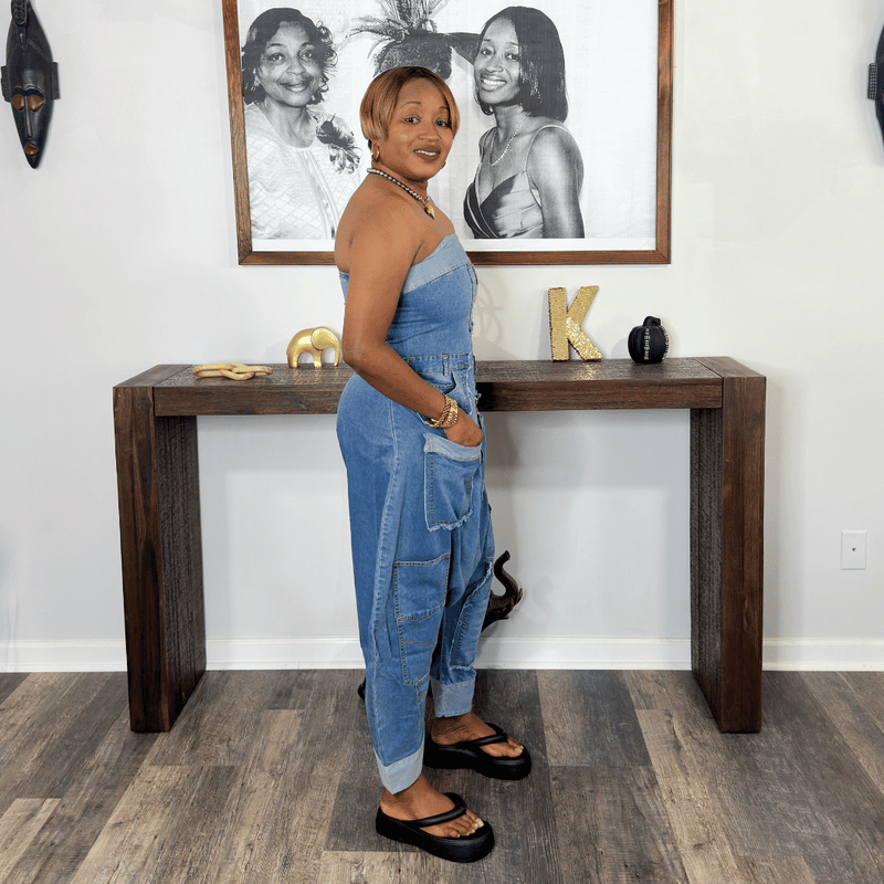Denim Patchwork Bandeau Jumpsuit