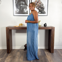 Denim Chambray Sleeveless Wide Leg Jumpsuit
