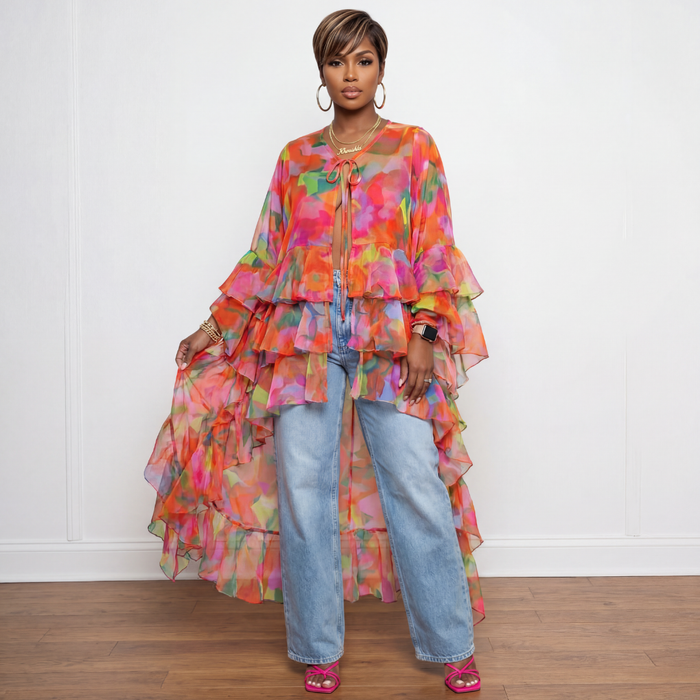 ‘Karla’ Bow Tiered Oversized Duster