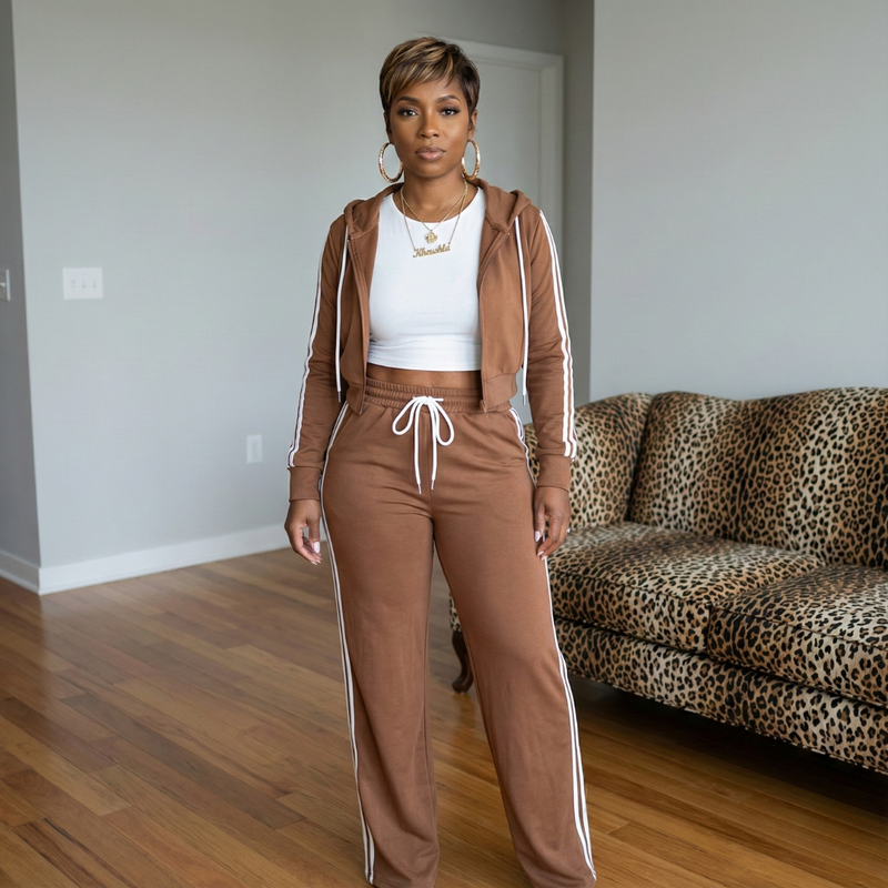 Side-Stripe Pants Set | Mocha