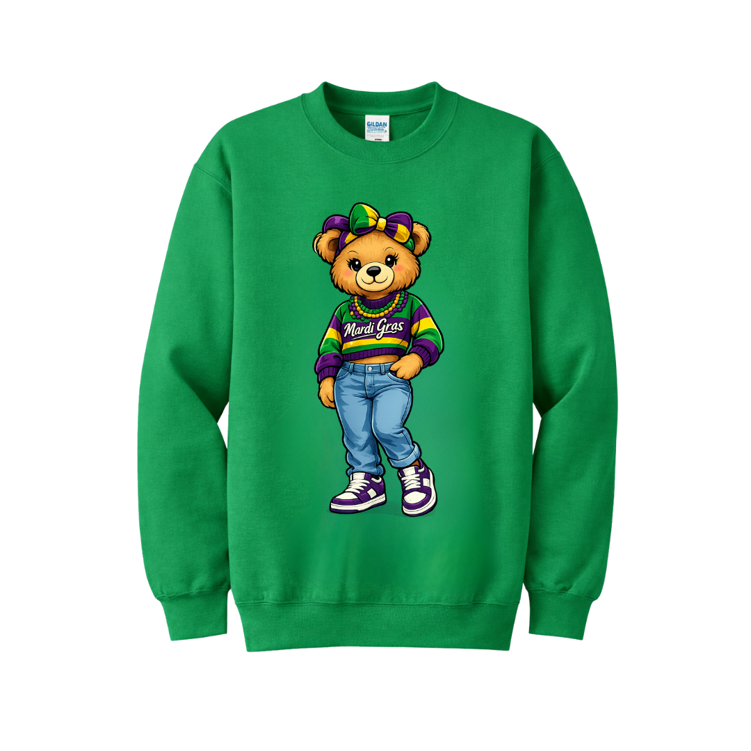 Mardi Gras Female Teddy Bear Sweatshirt | Green