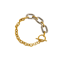 Falynn multi-chain bracelet in 18k gold and silver plated stainless steel on white surface