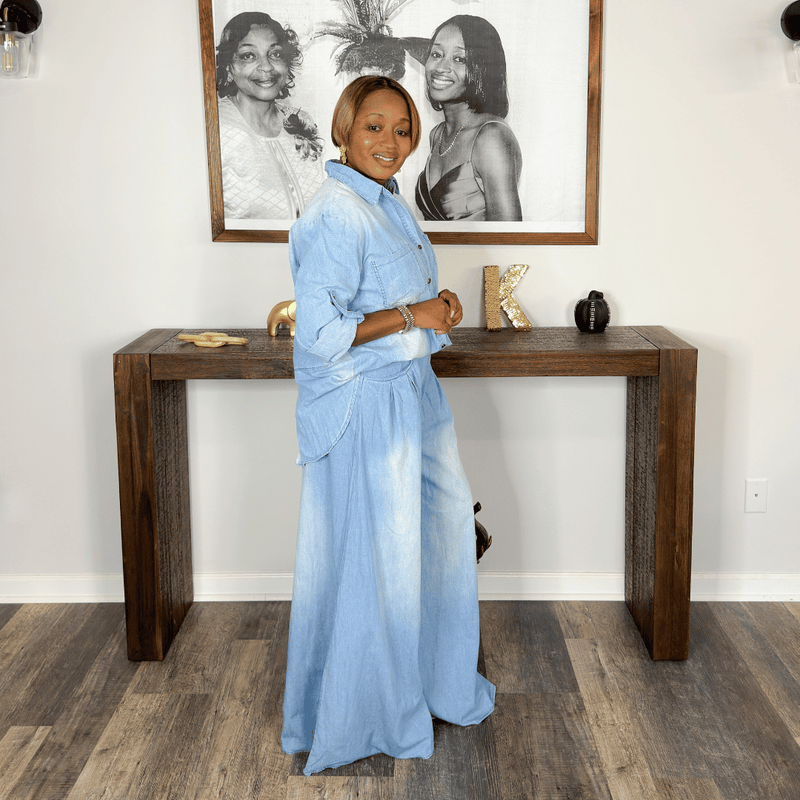 'Alma' Denim Palazzo Pants Set Small 'Alma' Denim Palazzo Pants Set Small