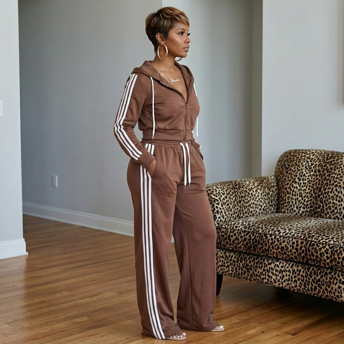 Side-Stripe Pants Set | Mocha