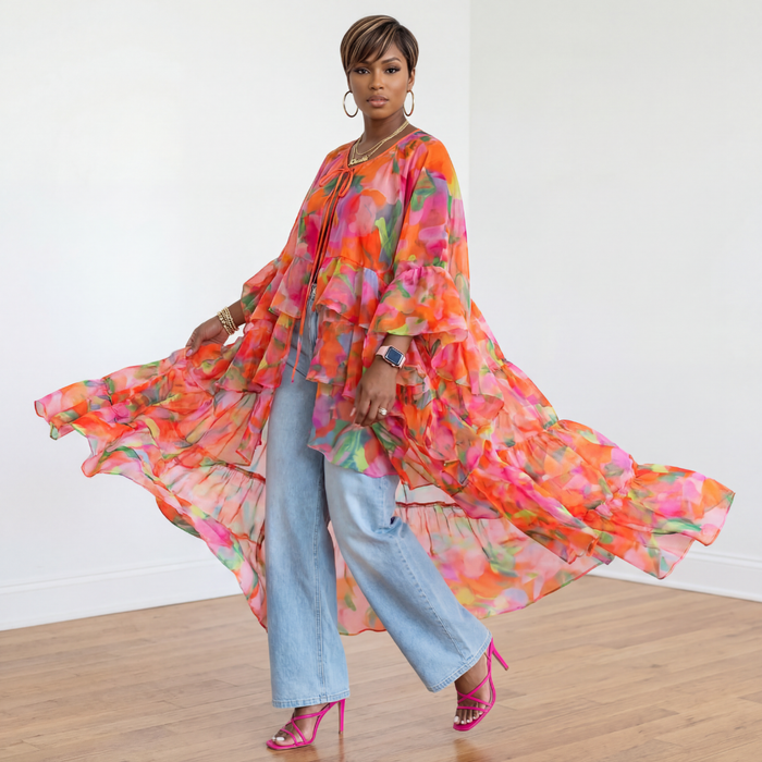 ‘Karla’ Bow Tiered Oversized Duster