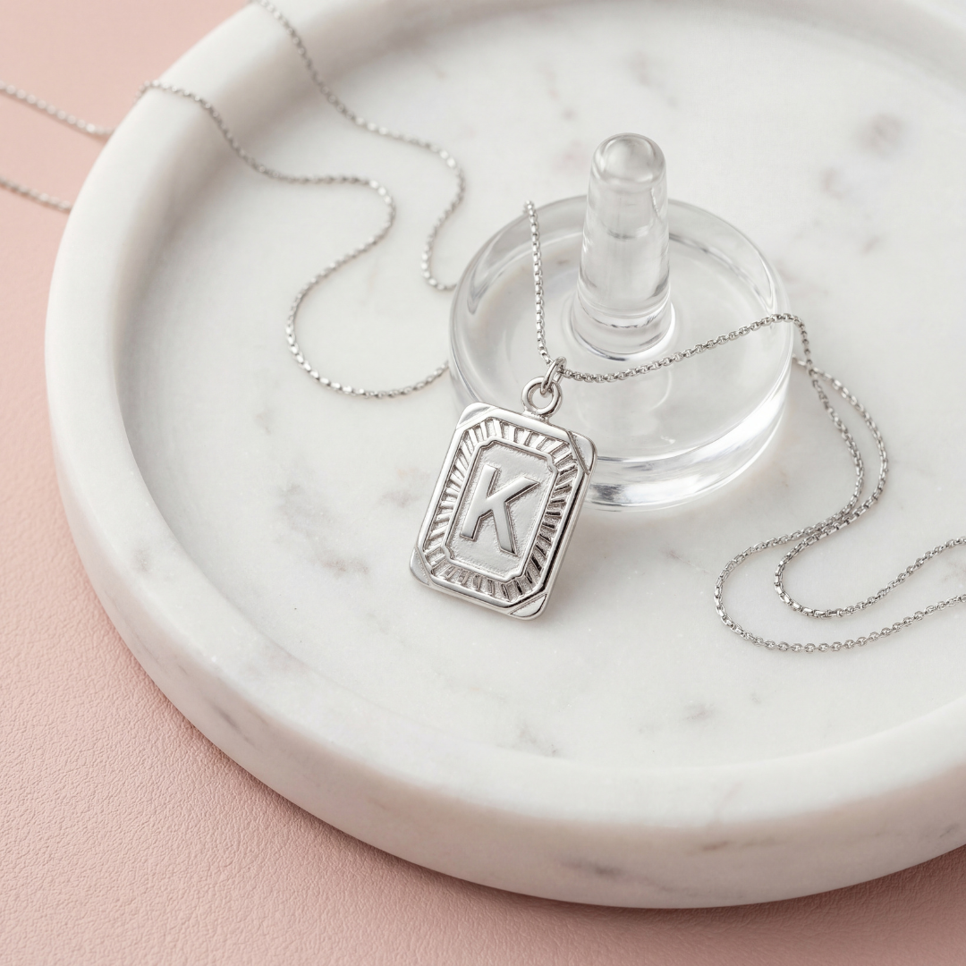 Initial Dog Tag Pendant Necklace
