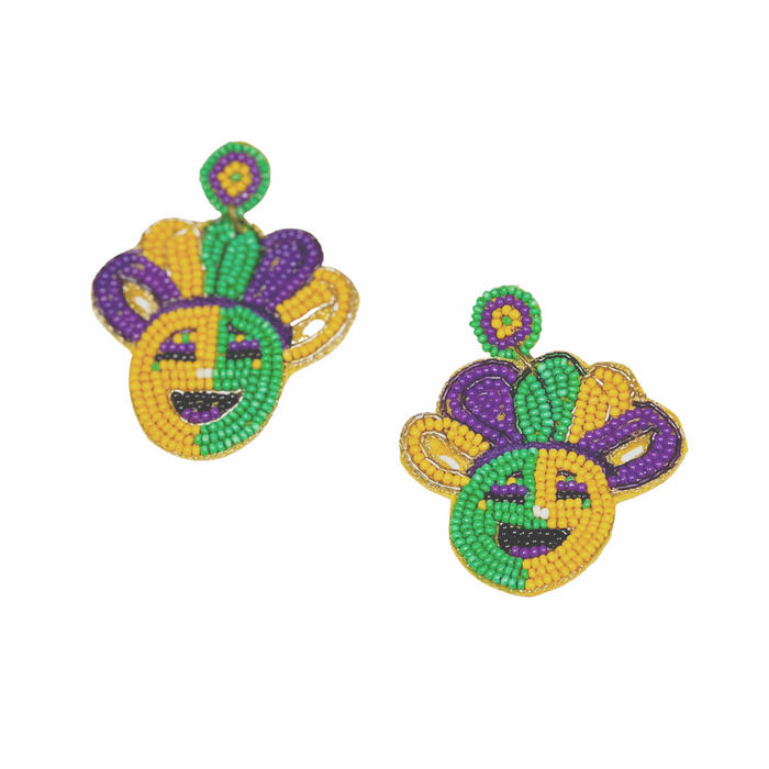 'Jester' Beaded Mardi Gras Earrings