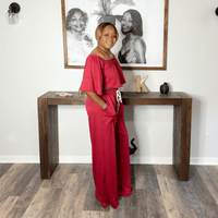 Off Shoulder Crop Top and Palazzo Pants Set | Burgundy