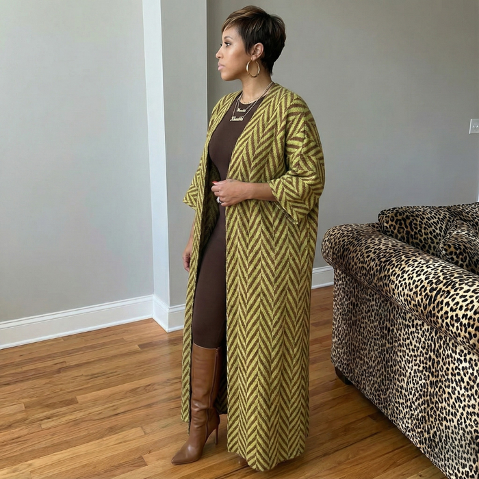 Chevron Long Knit Cardigan