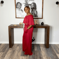 Off Shoulder Crop Top and Palazzo Pants Set | Burgundy