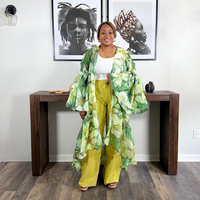 Sheer Balloon Sleeve Duster | Green