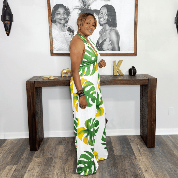 Printed Halter Jumpsuit | Off White Multi